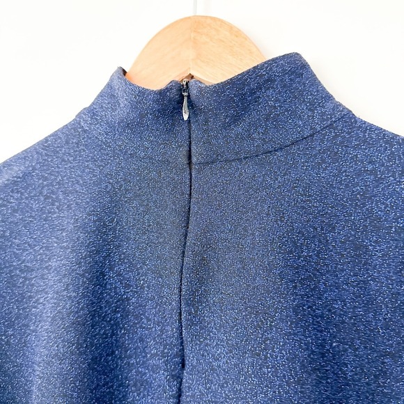 PatBO Womens Mock Neck Puff Sleeve Lurex Top Metallic Blue Size Small Glitter - Picture 8 of 10
